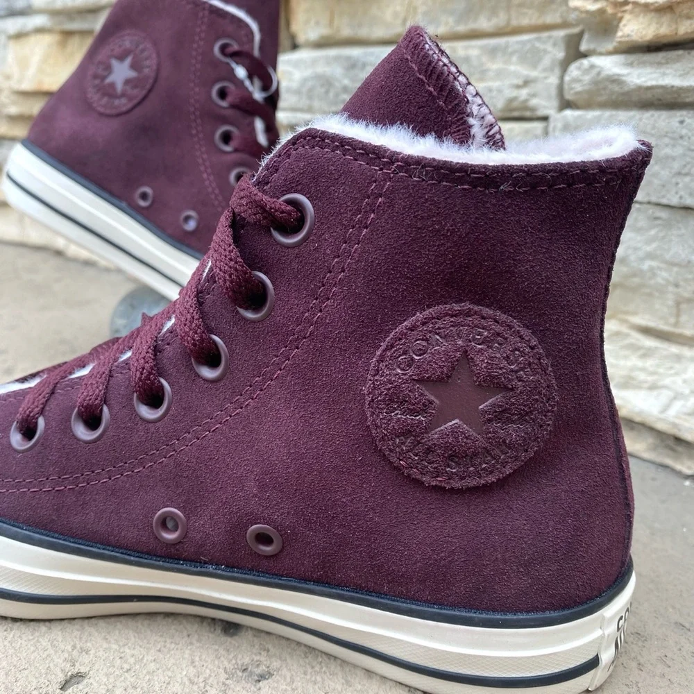 Converse Maroon Suede Fuzzy Pink Sneakers